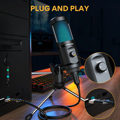 Gaming USB Desktop Condenser Microphone for Streaming